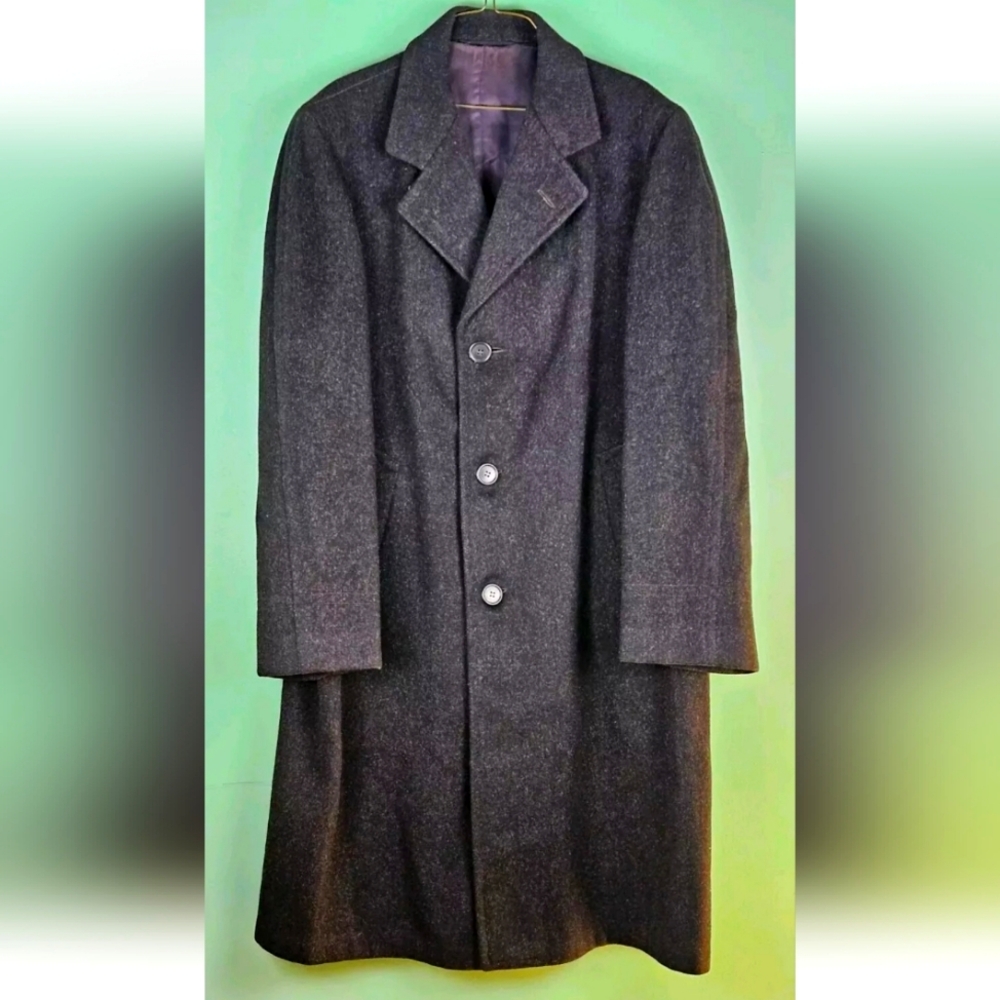 Men's Wool Trench Overcoat Long Size XL Dark Gray 3 Button